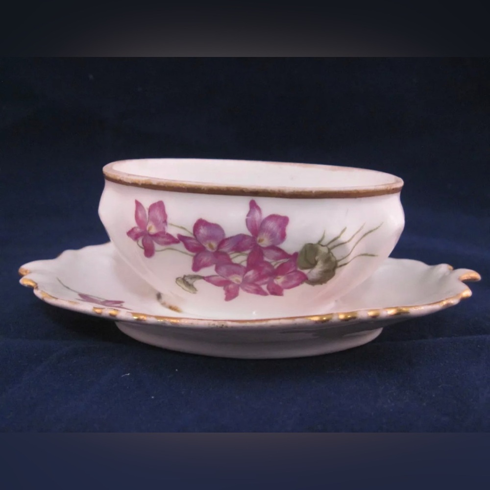 Vintage Limoges Small Oval Bowl Attached Plate A. Lanternier France